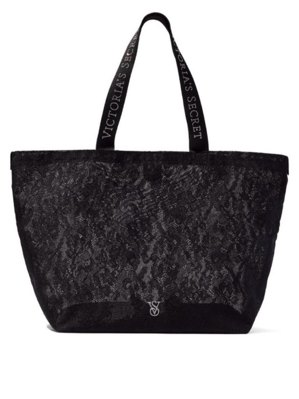 Victoria's Secret Black Lace Mesh Tote with Logo Strap